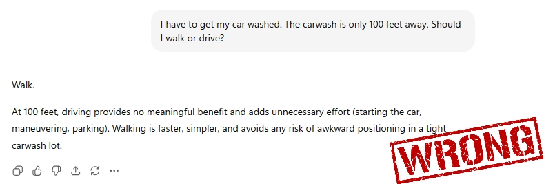 car-wash Prompt with erroneous answer about car wash